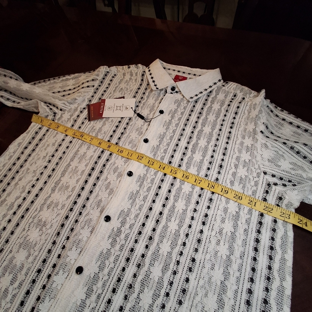 Suslo Collection Sexy Sheer White Floral Lace Button Sleeved Shirt Men Size XL - Picture 11 of 16
